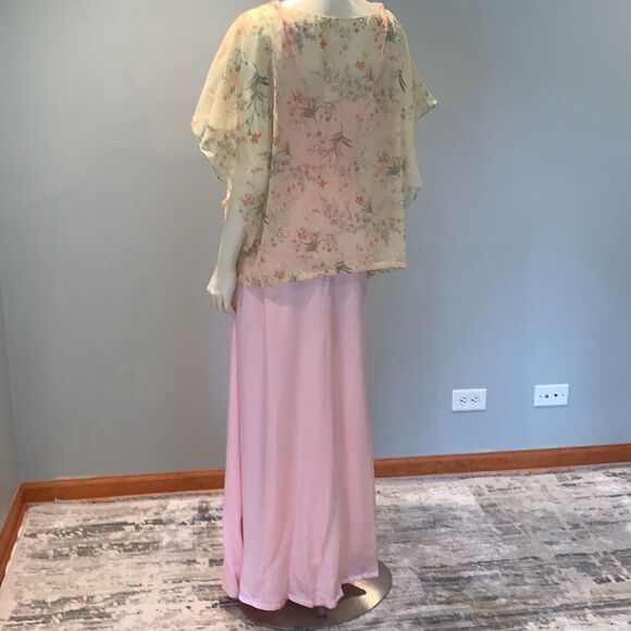 Vintage 60’s 70’s Pink Formal Maxi Dress with Sheer Floral Poncho Size Small - Picture 8 of 14